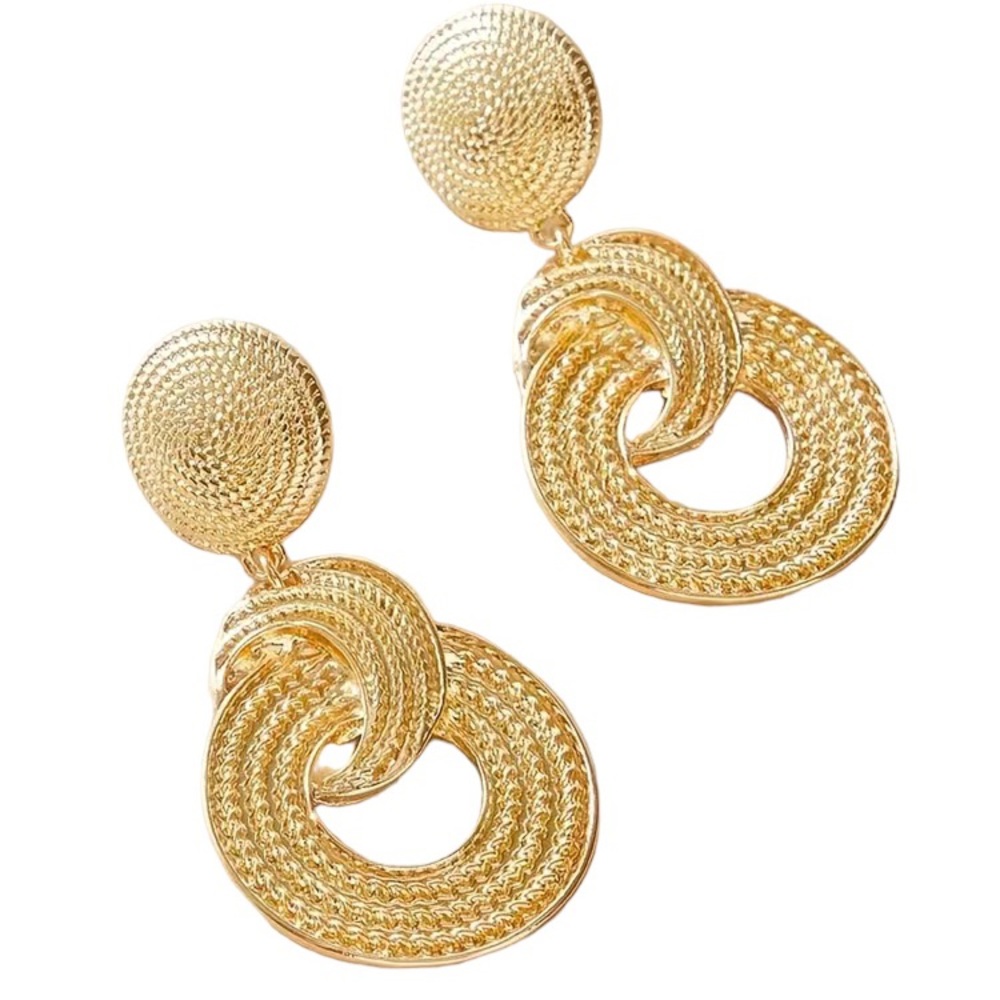 Textured Gold Toned Stud Earrings - Picture 2 of 5